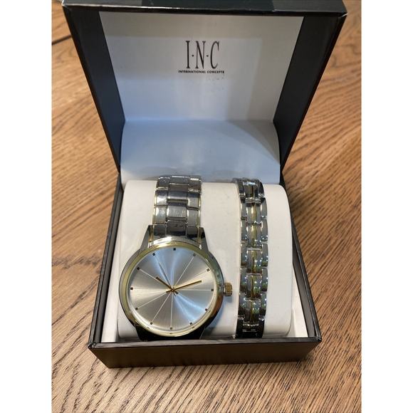 INC International Concepts Men's Two-Tone Bracelet Watch Silver 46mm - Picture 1 of 4